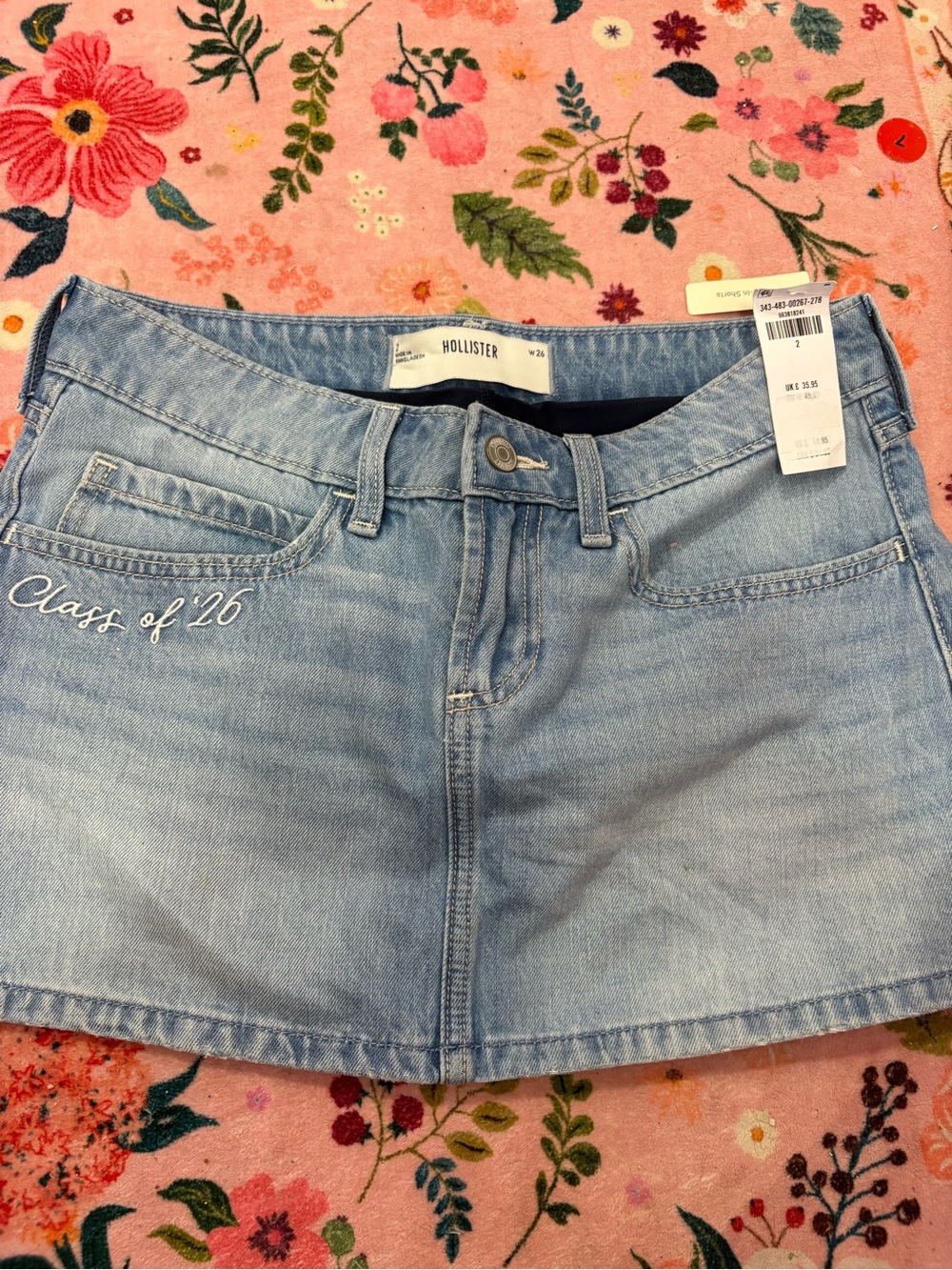 Hollister Light Blue Denim Mini Skirt with "Class of '26" Embroidery